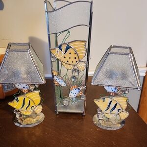 Stained Glass Trio Of Candle Holders